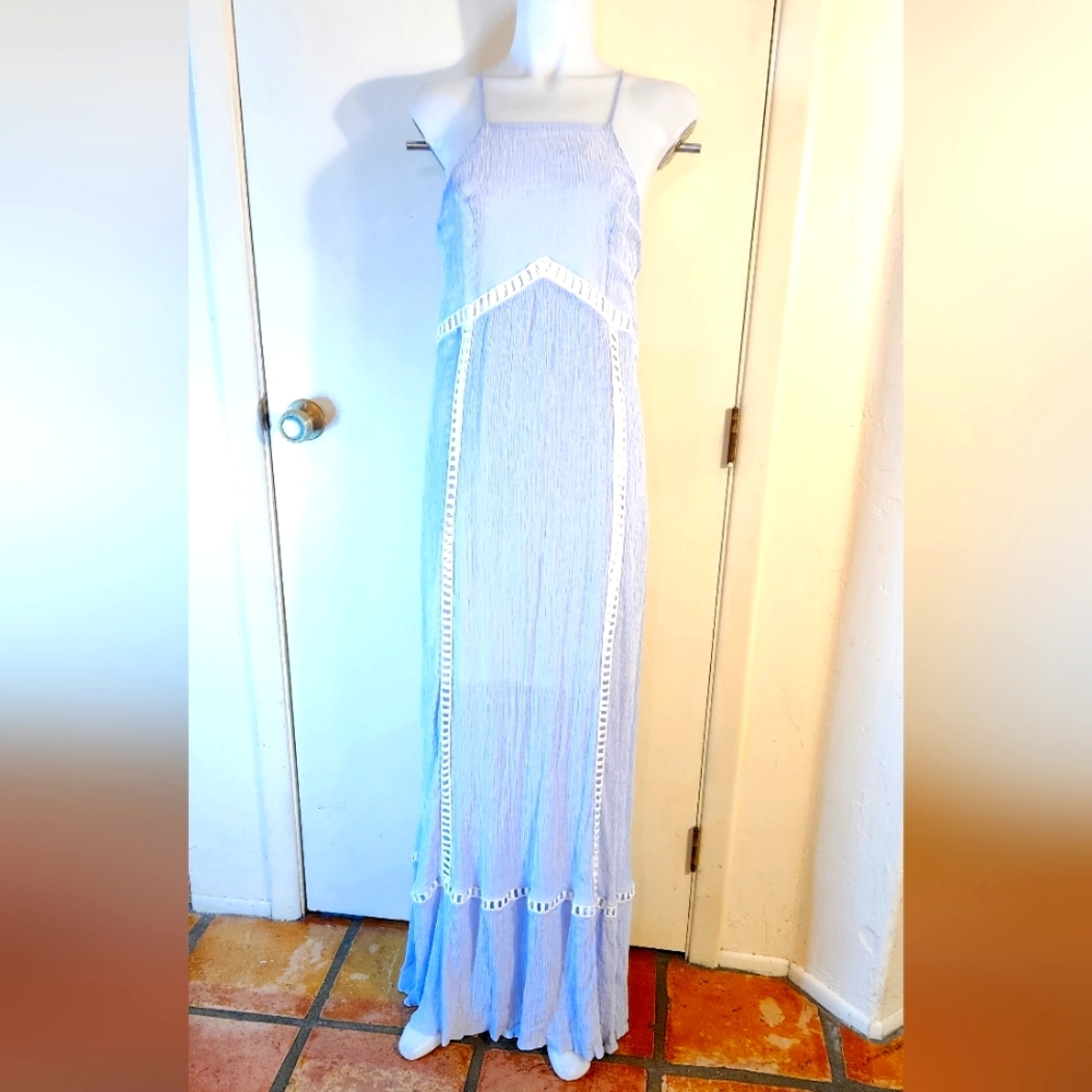 Doe & Rae Size L  Light Blue Maxi Sundress with Ladder Lace Trim